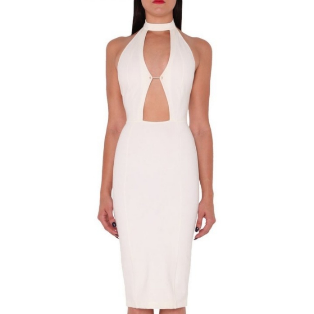 White sexy elegant gold pin dress.